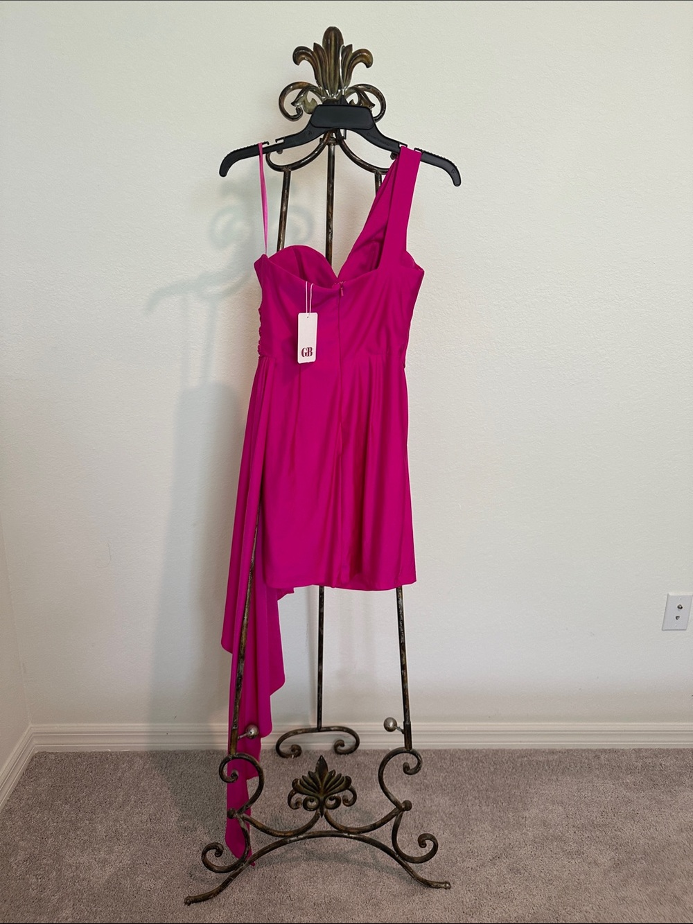 Gianni Bini Hot Pink One-Shoulder Draped Mini Dress - Picture 3 of 6